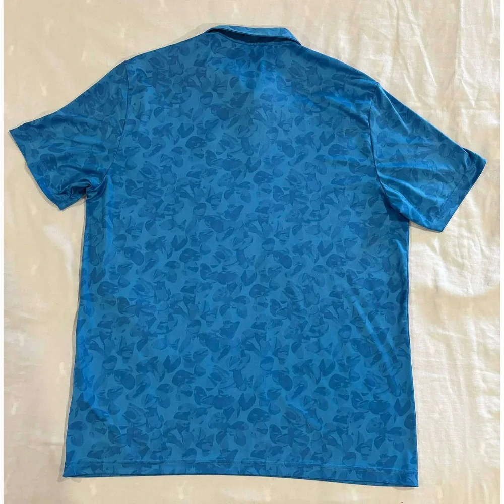 Adidas Mens Blue Tonal Leaf Print Golf Polo Shirt Large Mountain Logo Short Slv‎